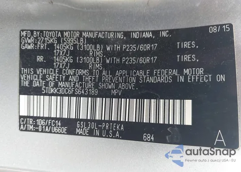 2015 Toyota Sienna Le 8 Passenger from USA, damaged, VIN 5TDKK3DC6FS643189